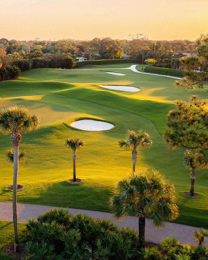 Wide fairway view at golden hour at The Seagate Hotel Golf Club in Delray Beach