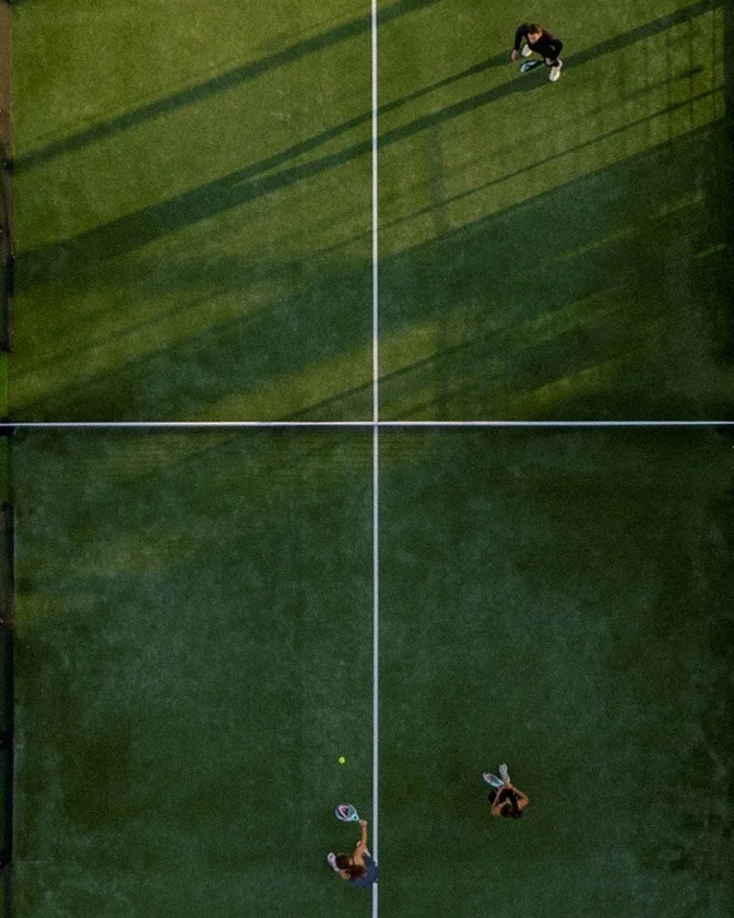 Aerial view of members playing padel at The Seagate Hotel racquet club in Delray Beach